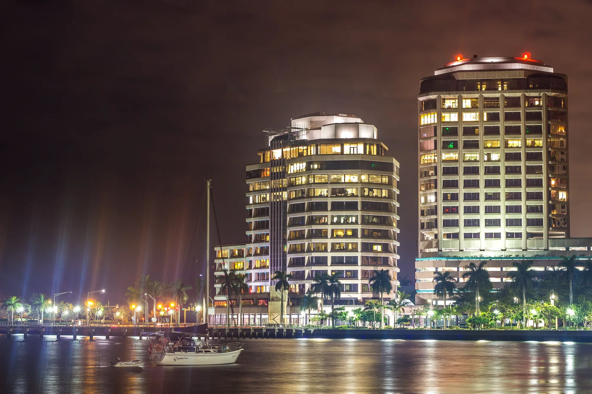 West Palm Beach waterfront at night. Misc photography by Robin Mehdee, South Florida.