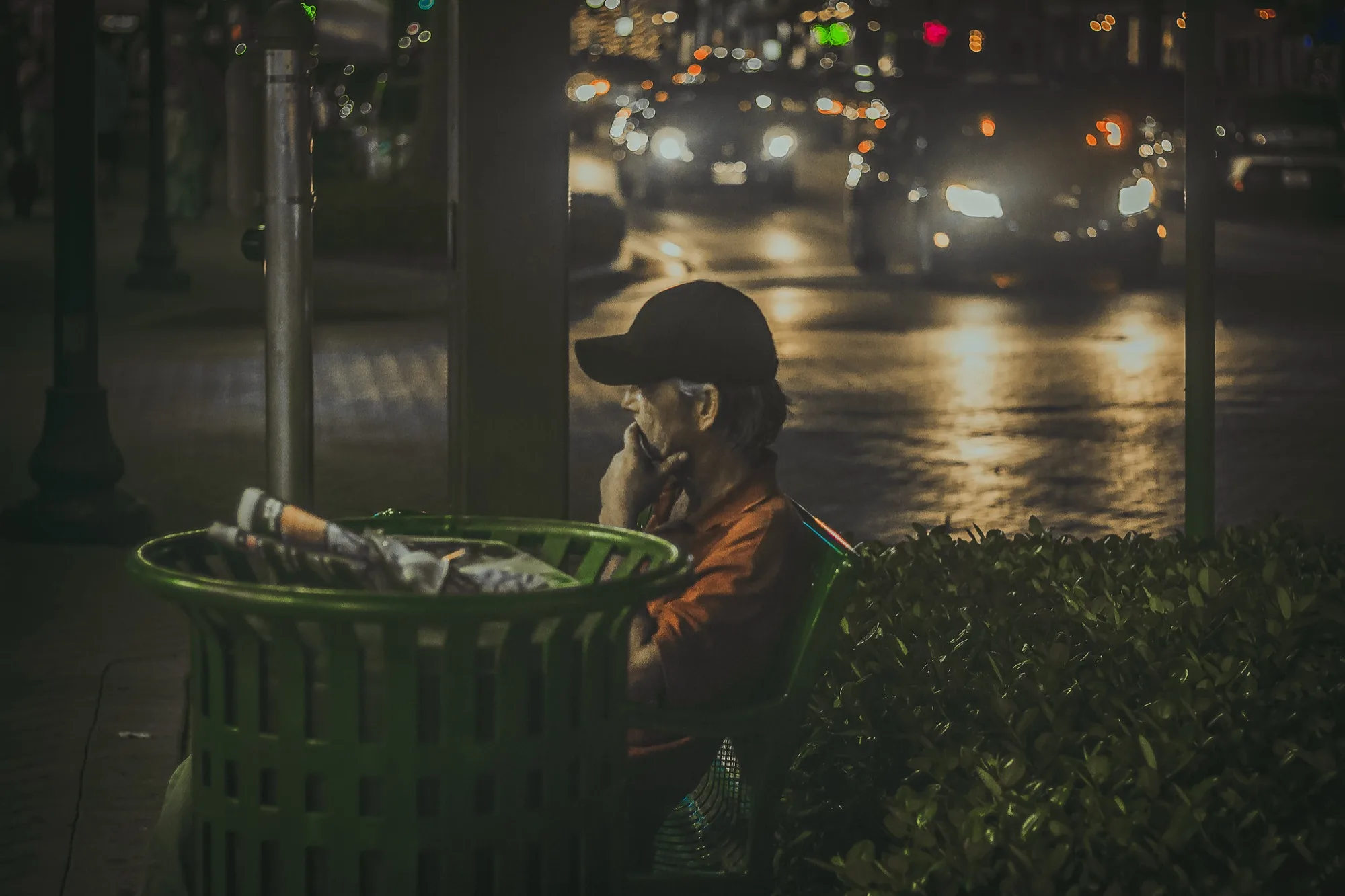 A face in the city night. Misc photography by Robin Mehdee, South Florida.