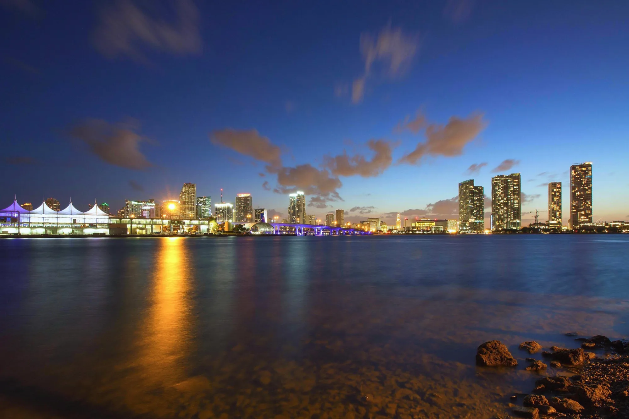 Miami skyline, blue hour. Misc photography by Robin Mehdee, South Florida.